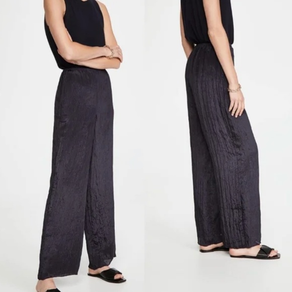 BNWT Vince crinkled plissé navy high waist wide leg pull on palazzo pants